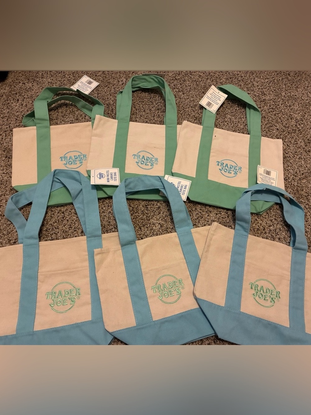 NEW VIRAL 6 TRADER JOE'S GREEN & BLUE MINI TOTES